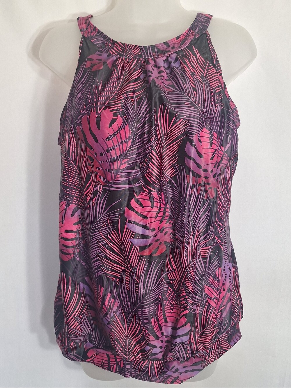 Yonique Tankini Swim Top High Neck Blouson Loose Fit Medium Womens